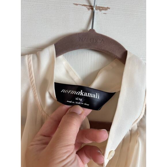 Norma Kamali Women’s Ivory Sheer Georgette Ruffle Blouse Size XL Short Sleeve - Picture 3 of 6